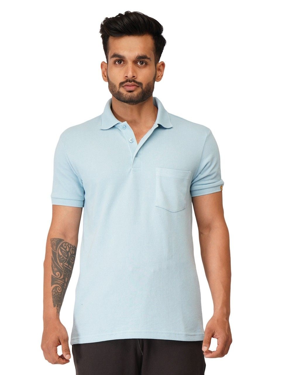 Ecolove Men's Plain Polo T-shirt-Sky Blue