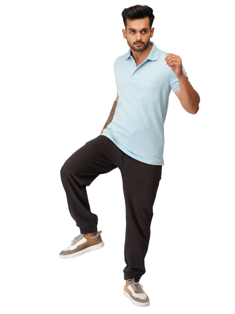 Ecolove Men's Plain Polo T-shirt-Sky Blue