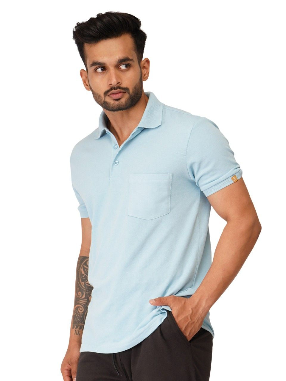 Ecolove Men's Plain Polo T-shirt-Sky Blue