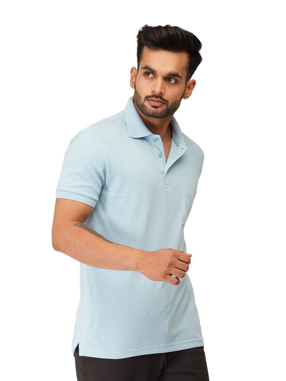 Ecolove Men's Plain Polo T-shirt-Sky Blue