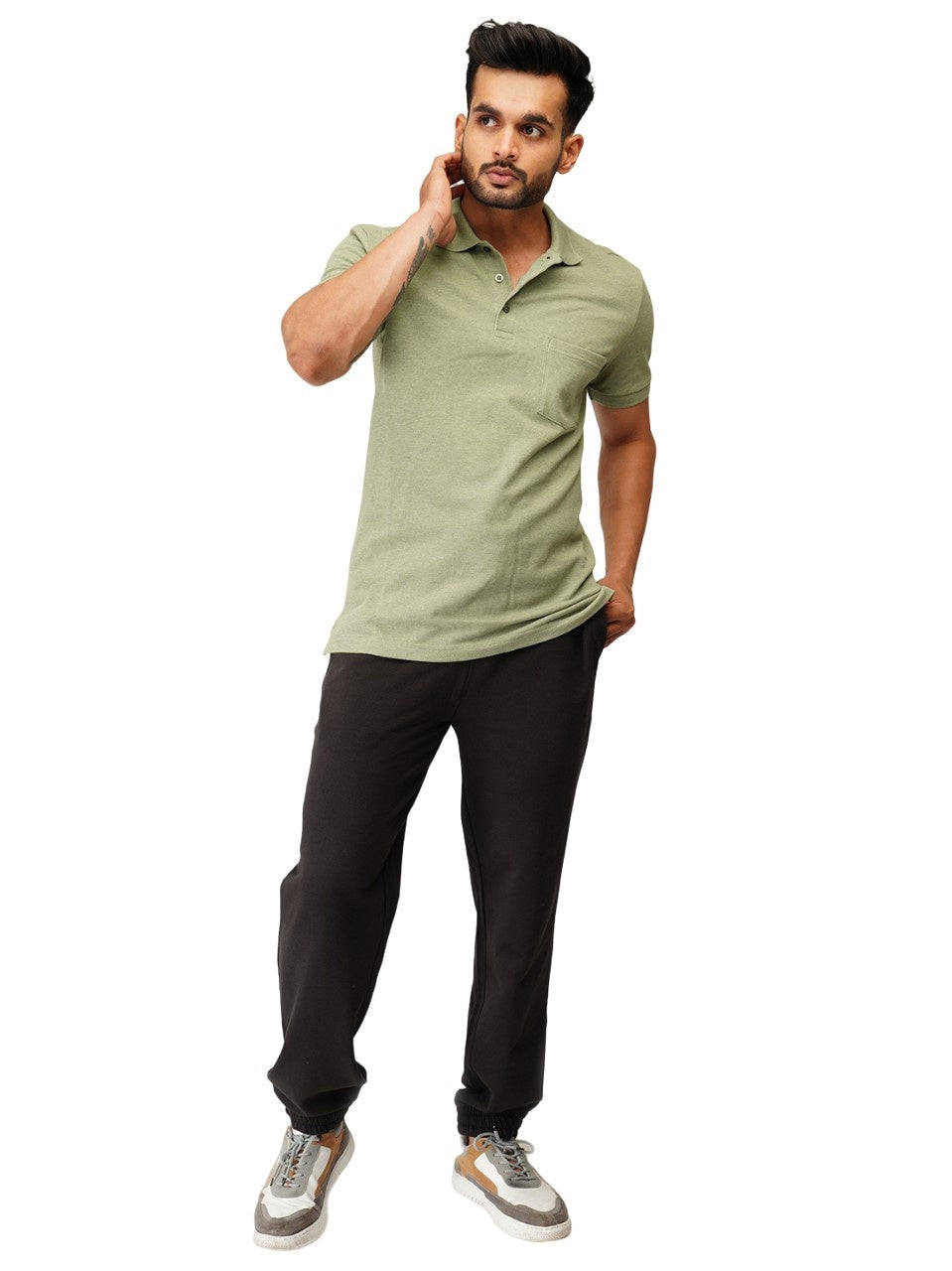 Ecolove Men's Plain Polo T-shirt-Olive