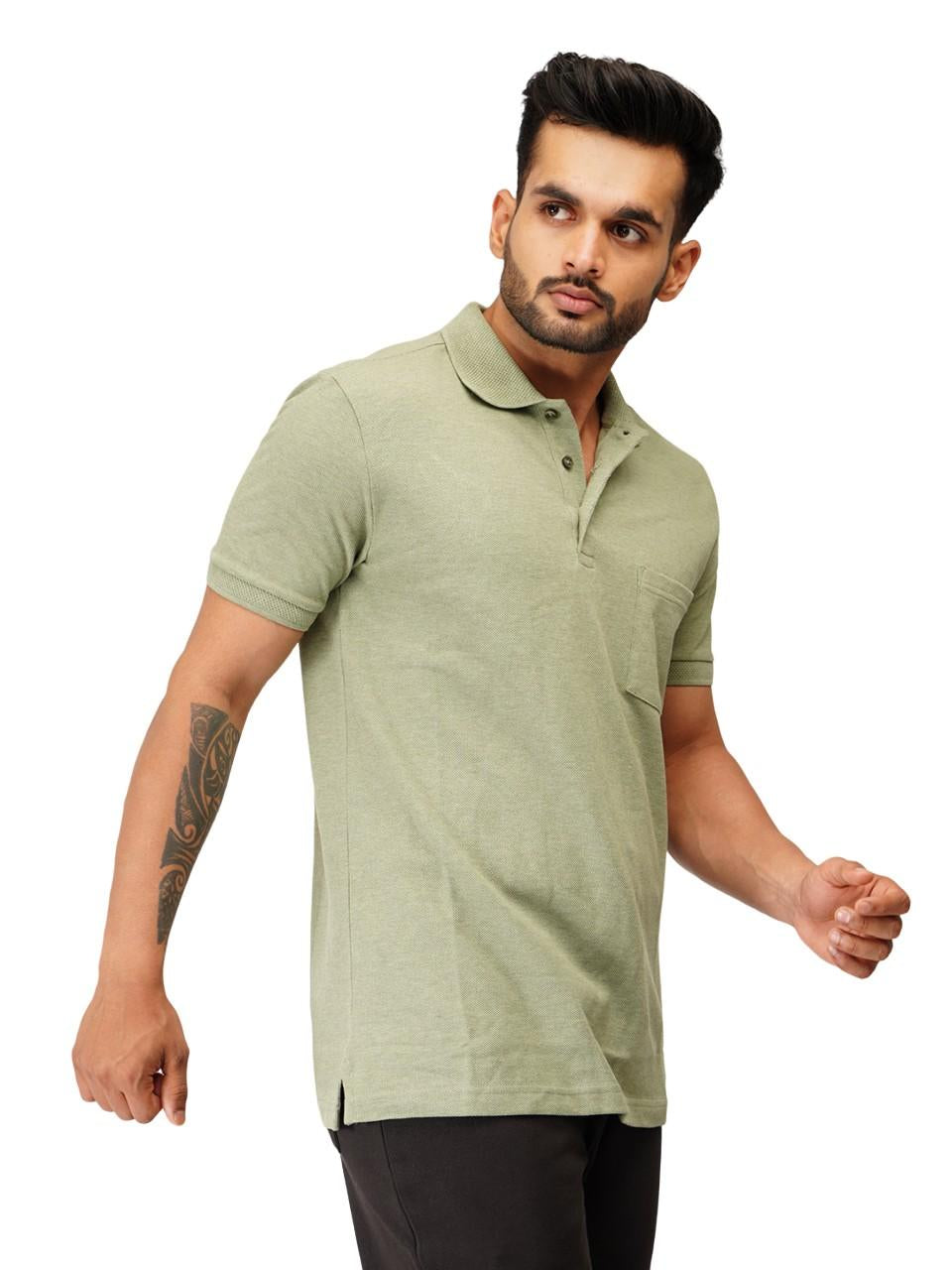 Ecolove Men's Plain Polo T-shirt-Olive