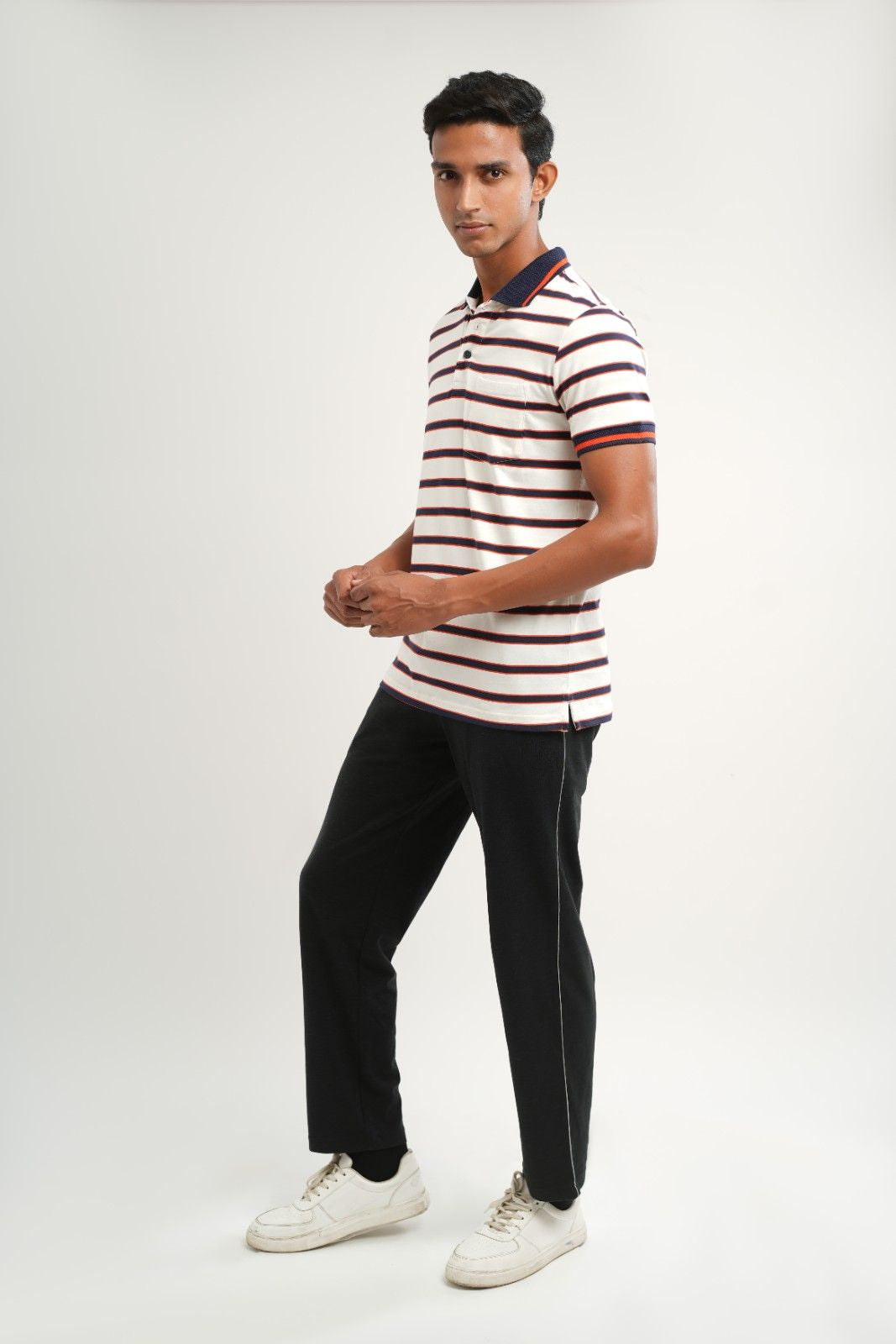 cream navy stripe