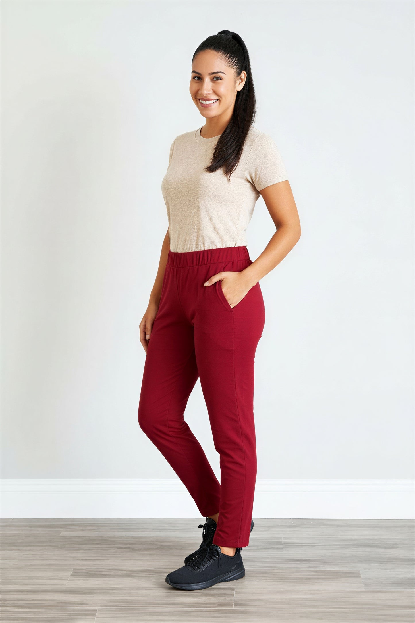 EcoLove Elastic Waist Straight Leg Trousers Casual Comfort Fit with Pockets