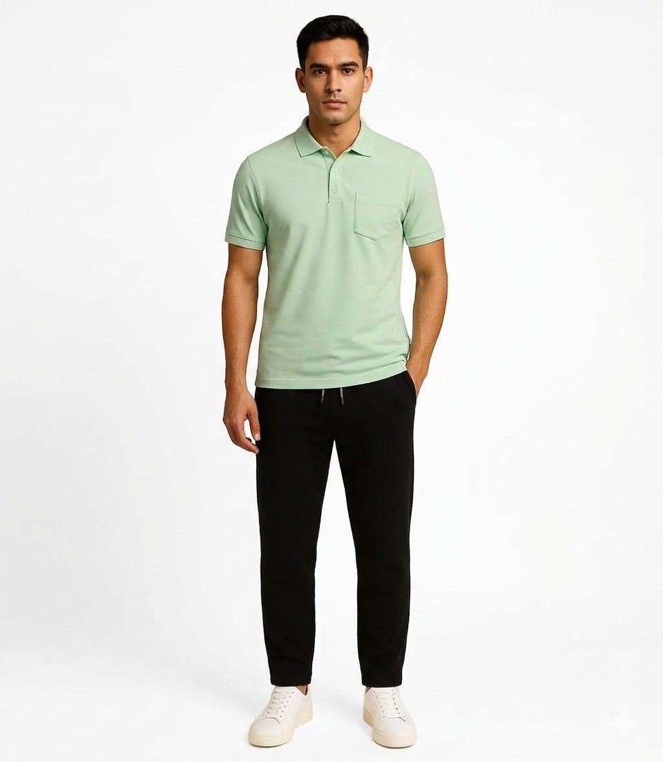 Men's Mint Green Polo T-Shirt & Black Track Pant Combo
