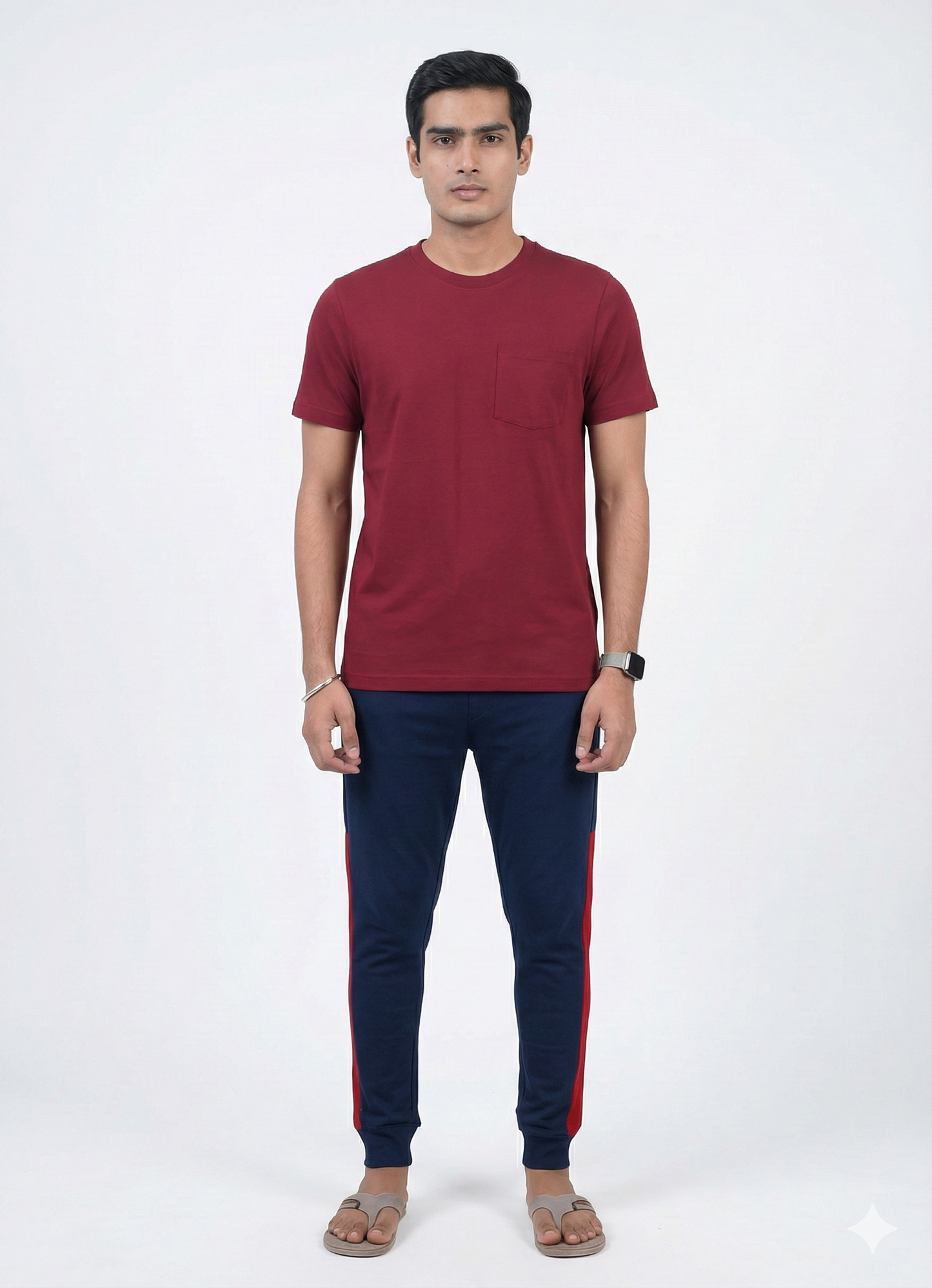 Men Pure Cotton T-Shirt & Jogger Combo – Maroon & Navy