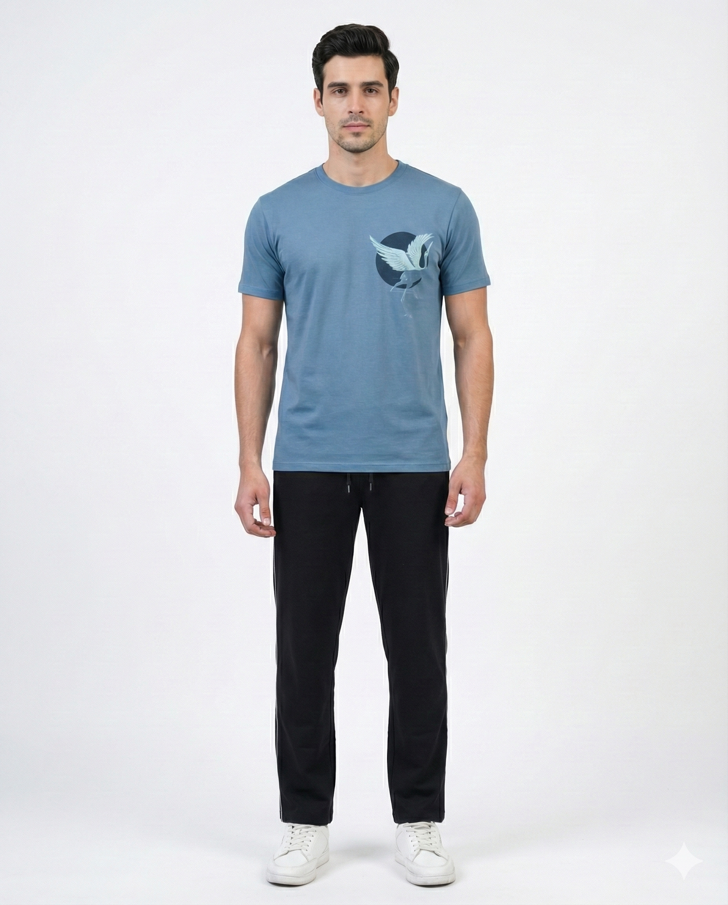 Men's Blue Graphic Print Round Neck T-Shirt & Black Solid Lower Combo