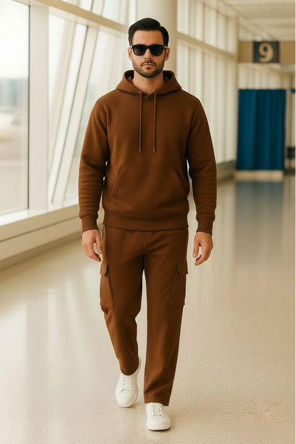 Men’s Hoodie & Cargo Jogger Co-Ord Set ( Brown )