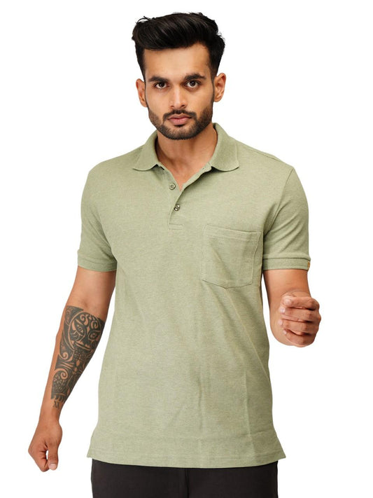 Ecolove Men's Plain Polo T-shirt-Olive