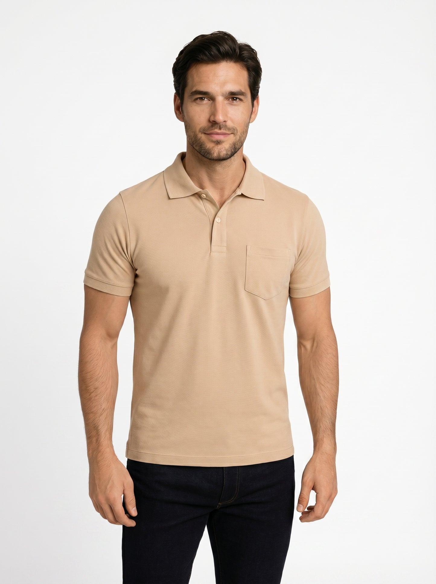 EcoLove Men's Polo T-Shirt, Short Sleeve, Collar Neck, Casual Wear -Beige