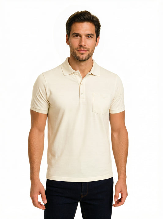 EcoLove Men's Polo T-Shirt, Short Sleeve, Collar Neck, Casual Wear - OFF WHITE