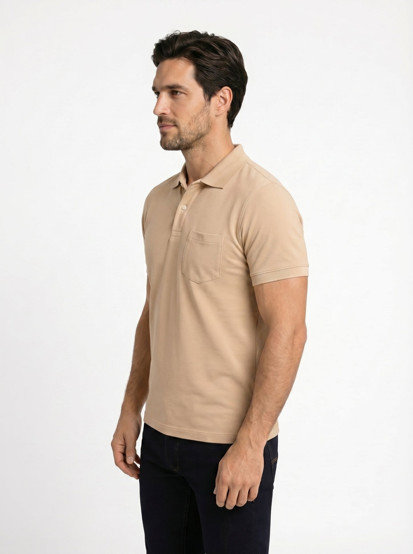 EcoLove Men's Polo T-Shirt, Short Sleeve, Collar Neck, Casual Wear -Beige