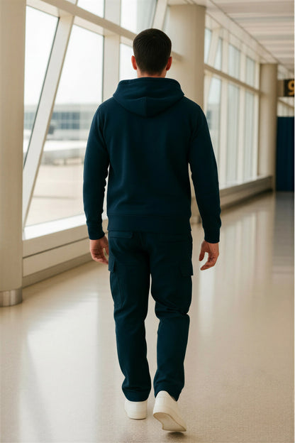 Men’s Hoodie & Cargo Jogger Co-Ord Set ( Navy Blue )