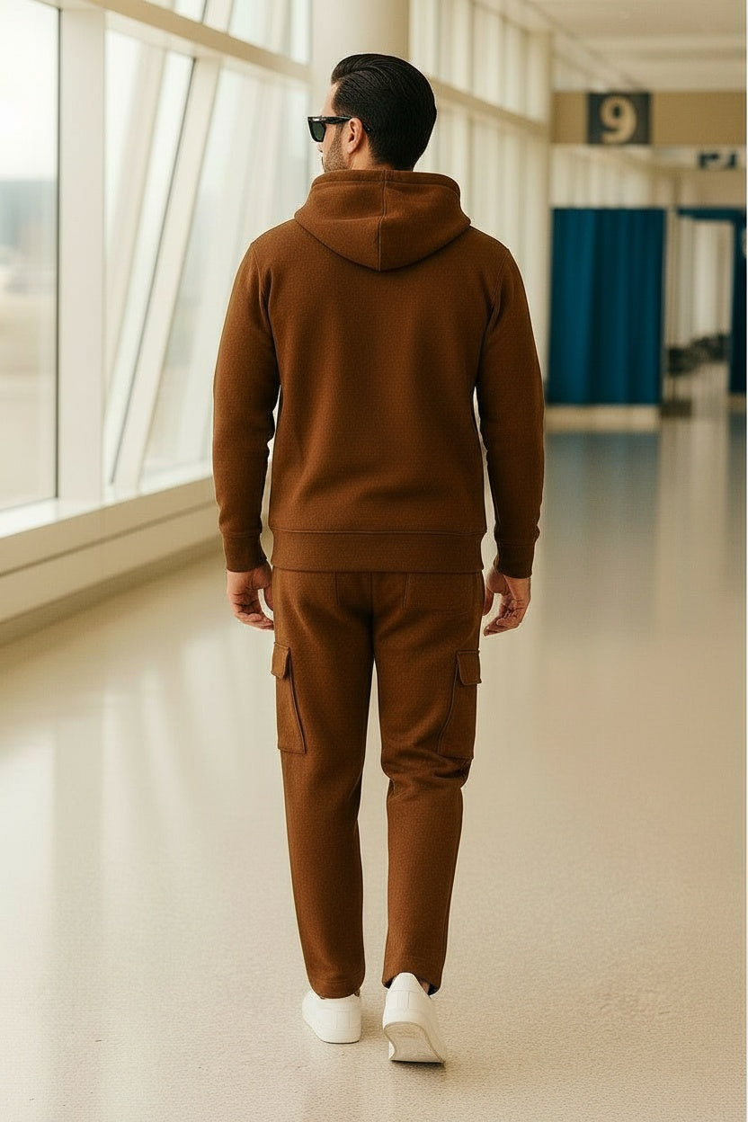 Men’s Hoodie & Cargo Jogger Co-Ord Set ( Brown )