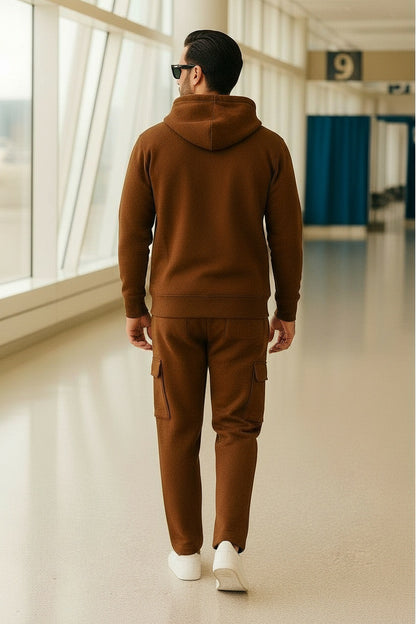 Men’s Hoodie & Cargo Jogger Co-Ord Set ( Brown )