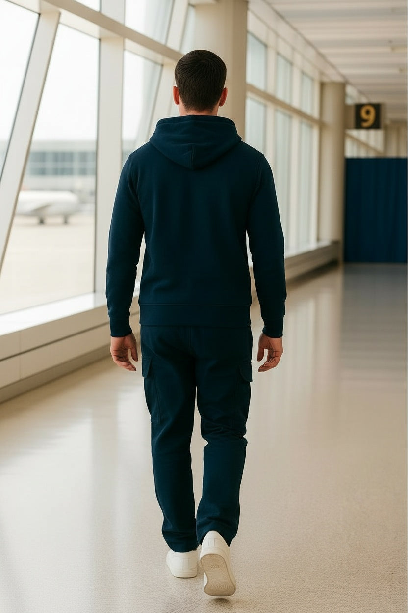 Men’s Hoodie & Cargo Jogger Co-Ord Set ( Navy Blue )
