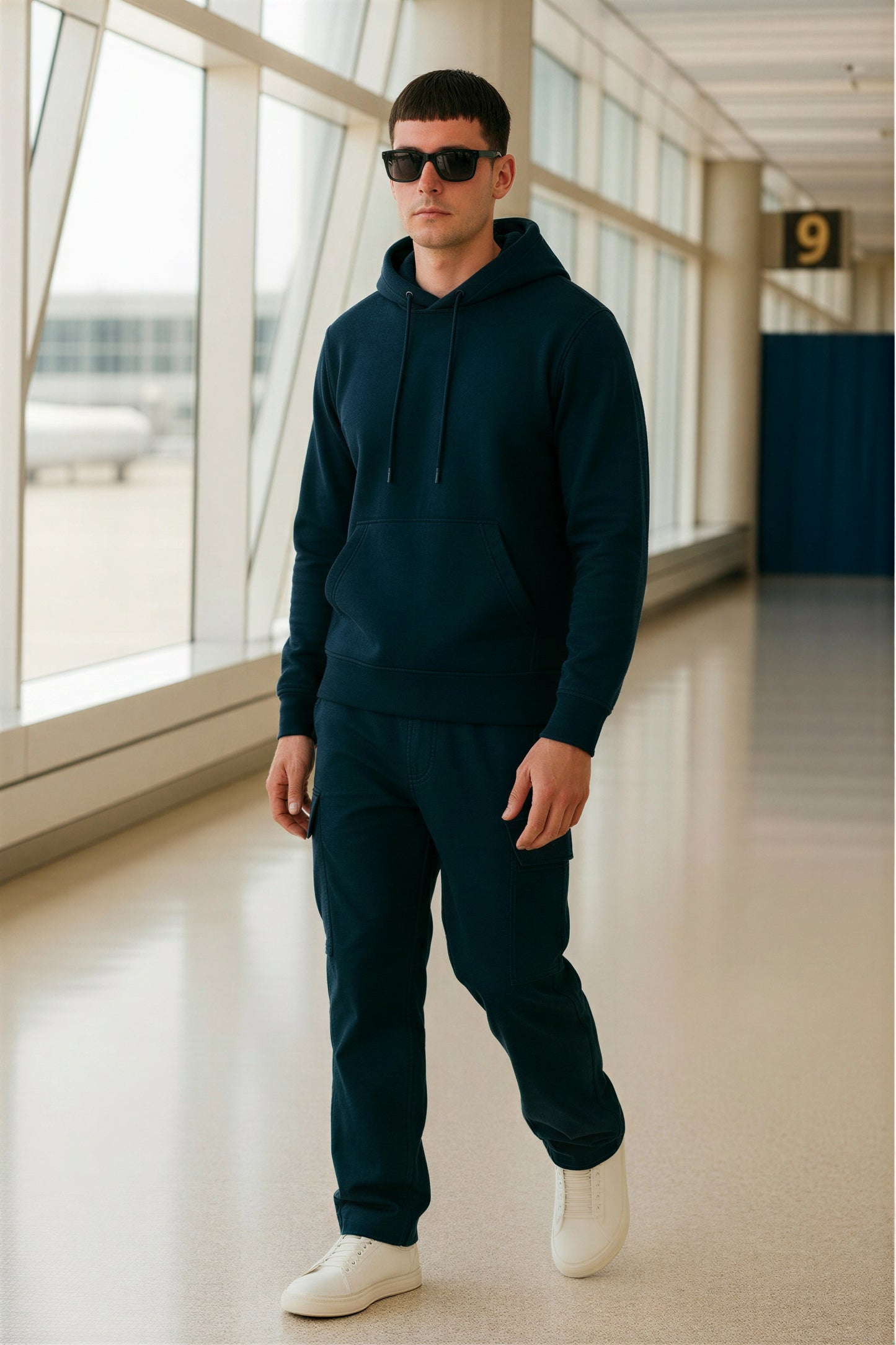 Men’s Hoodie & Cargo Jogger Co-Ord Set ( Navy Blue )