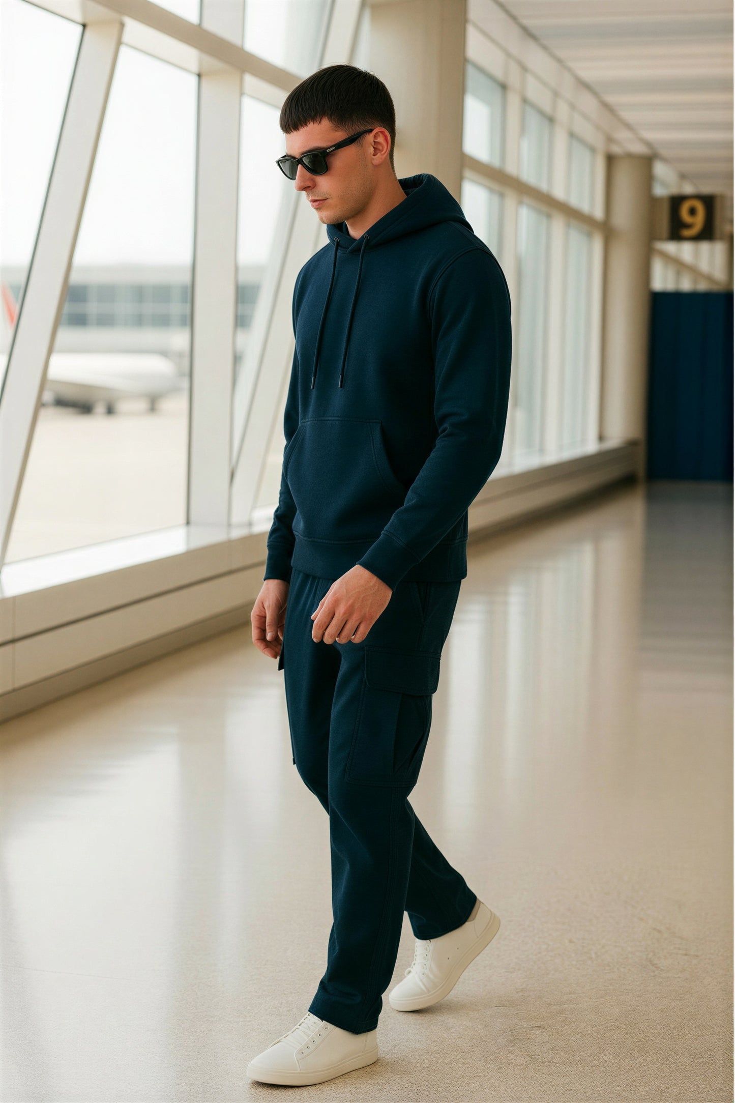 Men’s Hoodie & Cargo Jogger Co-Ord Set ( Navy Blue )