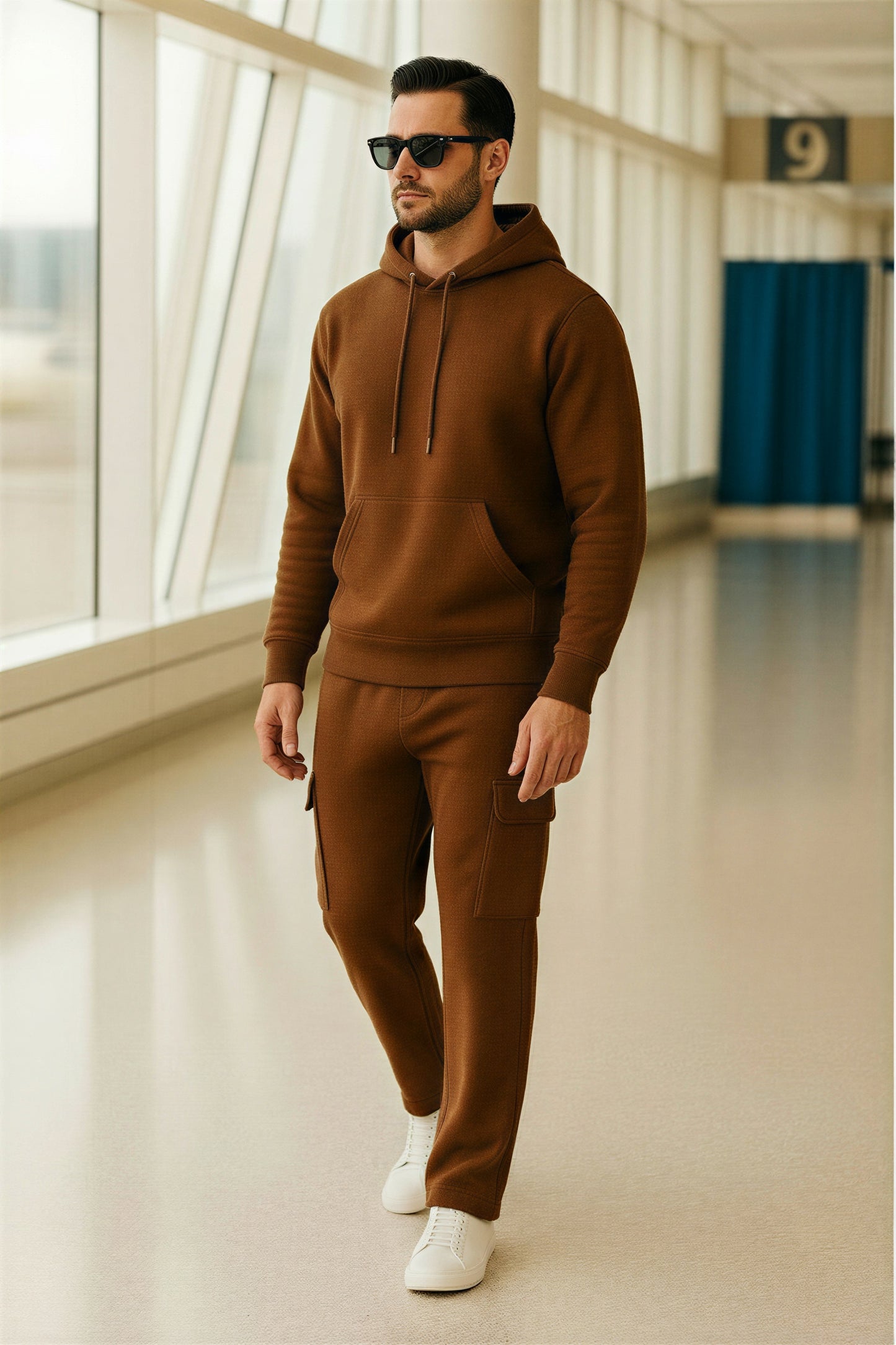 Men’s Hoodie & Cargo Jogger Co-Ord Set ( Brown )