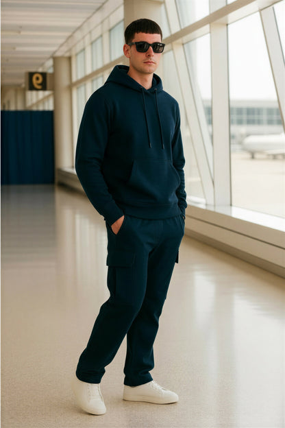 Men’s Hoodie & Cargo Jogger Co-Ord Set ( Navy Blue )