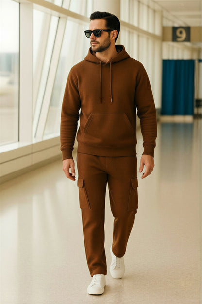 Men’s Hoodie & Cargo Jogger Co-Ord Set ( Brown )