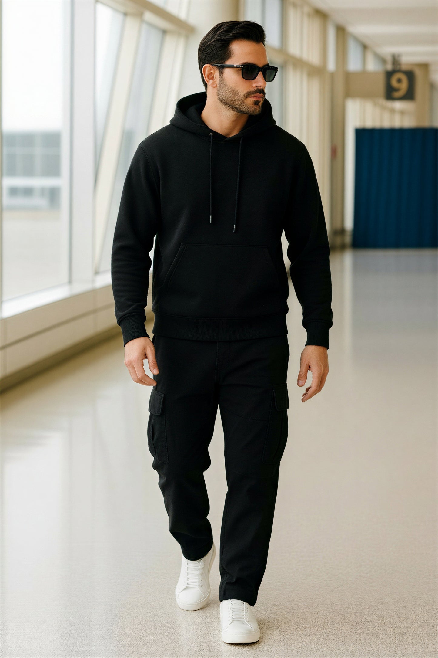 Men’s Hoodie & Cargo Jogger Co-Ord Set ( black )