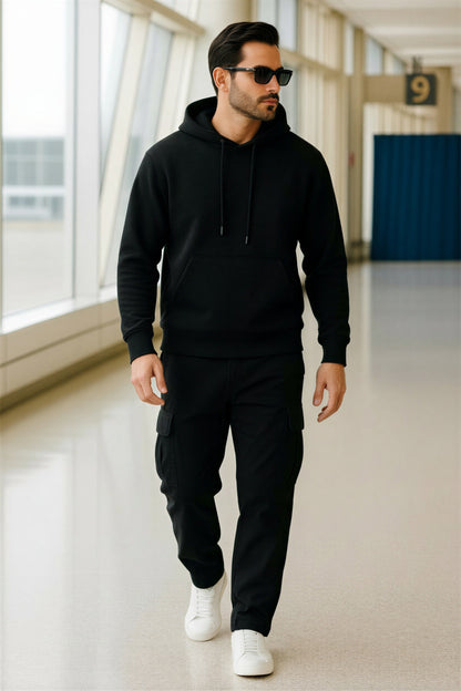 Men’s Hoodie & Cargo Jogger Co-Ord Set ( black )