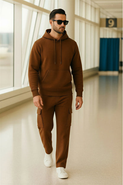 Men’s Hoodie & Cargo Jogger Co-Ord Set ( Brown )