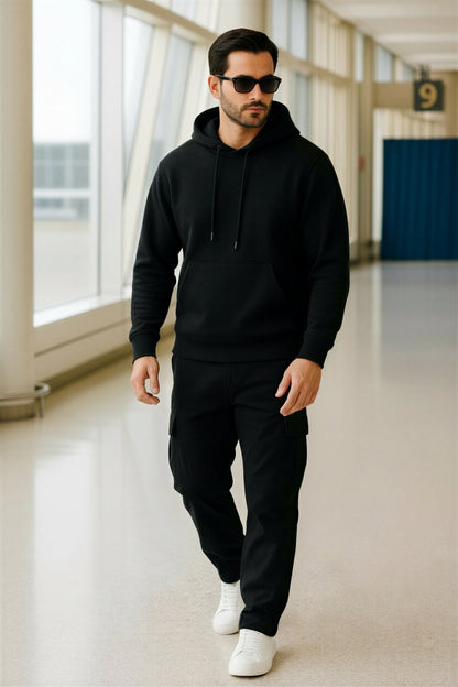 Men’s Hoodie & Cargo Jogger Co-Ord Set ( black )
