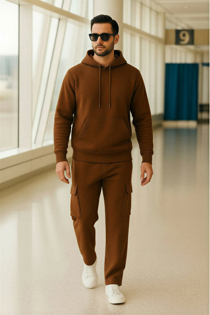 Men’s Hoodie & Cargo Jogger Co-Ord Set ( Brown )