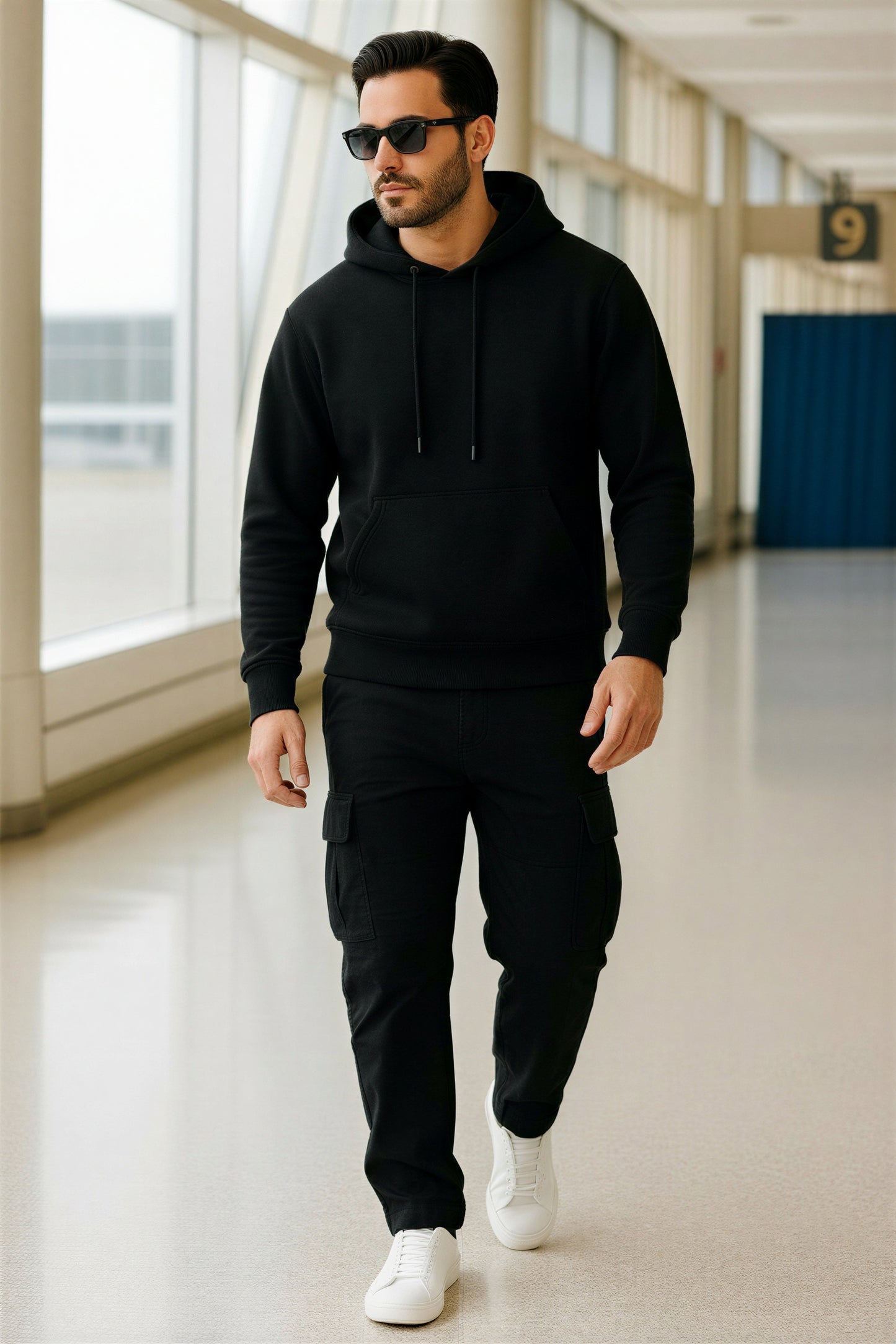 Men’s Hoodie & Cargo Jogger Co-Ord Set ( black )