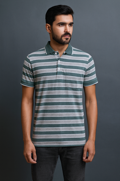 Men Striper Polo T-shirt