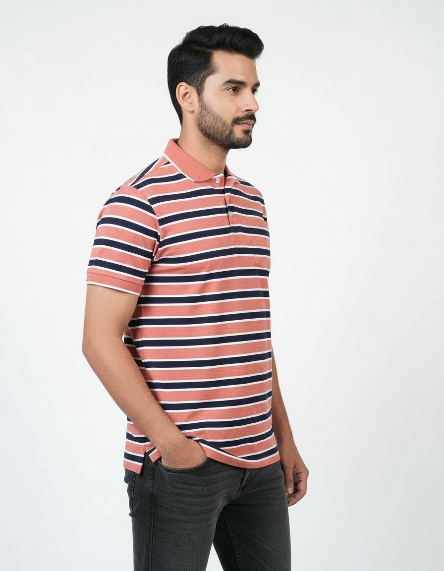 Men Striper Polo T-shirt