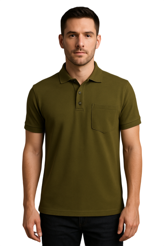 Ecolove Men's Plain Polo T-shirt-Olive