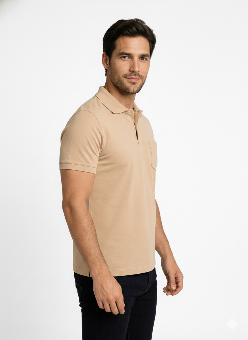 EcoLove Men's Polo T-Shirt, Short Sleeve, Collar Neck, Casual Wear -Beige