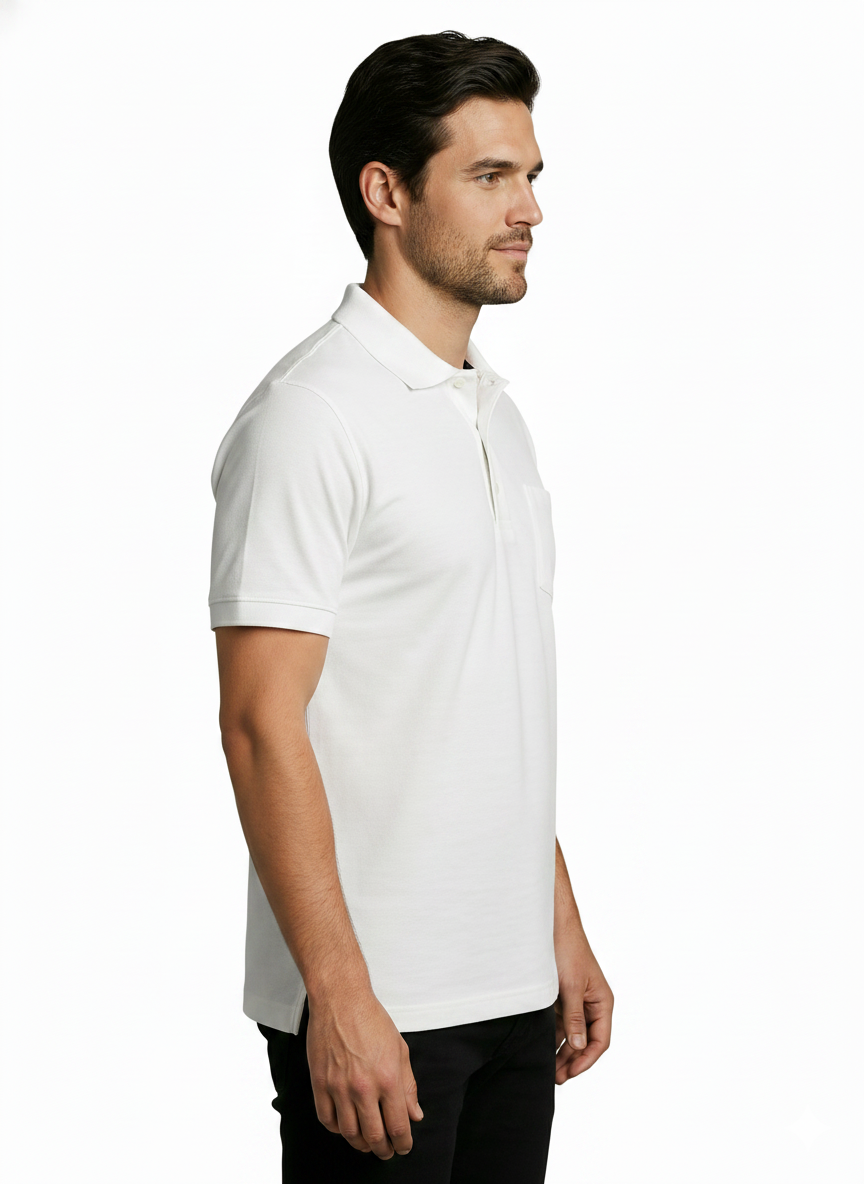 EcoLove Men's Polo T-Shirt, Short Sleeve, Collar Neck, Casual Wear - WHITE