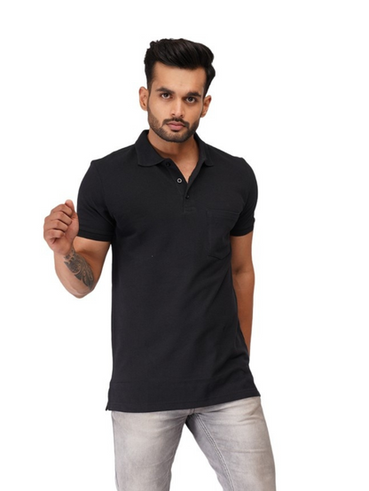 Ecolove Men's Plain Polo T-shirt - Black