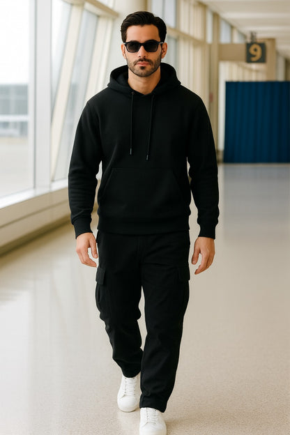 Men’s Hoodie & Cargo Jogger Co-Ord Set ( black )