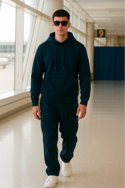 Men’s Hoodie & Cargo Jogger Co-Ord Set ( Navy Blue )