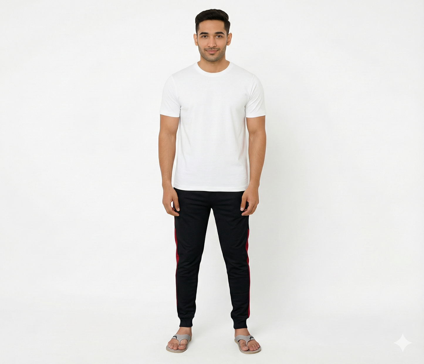Men's White Round Neck T-Shirt & Black Jogger Combo